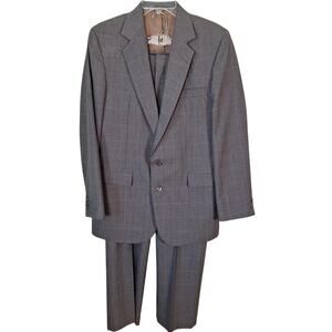 Vintage 80s Haggar Gray Brown Windowpane Plaid Suit Men Size 40L 34X31.5